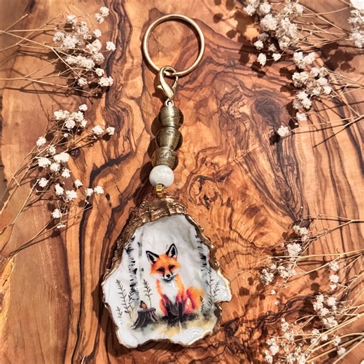 Fox Oyster Shell Keychain, Woodland Animal Keyring, Gilded Shell Bag Charm, Nature Lover Gift, Fox Jewelry Accessory - Etsy