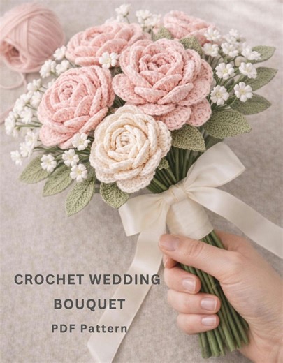 Crochet Wedding Bouquet Pattern, Crochet Flower Bouquet Pattern PDF, Rose Peony Bouquet Crochet, Bridal Bouquet DIY, Wedding Flowers Pattern - Etsy