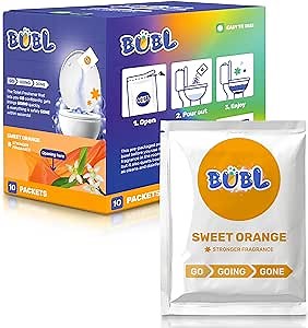 BUBL 10 Toilet Sanitary Powder Packs: Eliminate Embarrassing Splashes, Plops, Bloops, Unpleasant Odors, Dirt in Restroom, Quiet Poo Poop Noises, Won’t Clog Commode, Safe to Use Foam