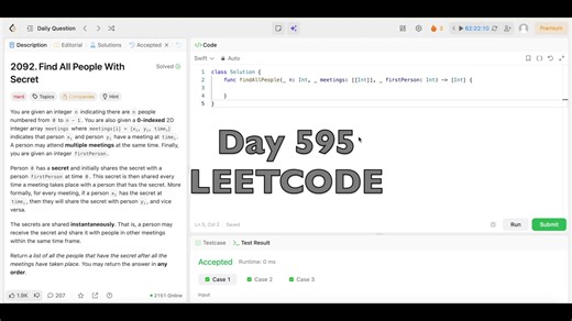 Day 595: LeetCode Problem 2092. - Swift #daily #challenge #swiftui #coding #leetcode