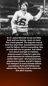 At 17, Jackie Mitchell struck out Babe Ruth and Lou Gehrig—back-to-back. The crowd gasped. The legends stared. And four days later, baseball banned her—not for failure, but for succeeding. She proved skill has no gender, that talent isn’t about strength or tradition. America wasn’t ready for a girl who could dominate its national pastime. Jackie didn’t quit—she barnstormed, played everywhere, and left a legacy that whispers to every female athlete: you belong. Ruth and Gehrig were beaten fair. H