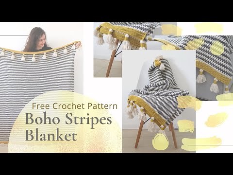 Crochet The Boho Stripes Blanket \\ Free Linen Stitch Throw Crochet Pattern