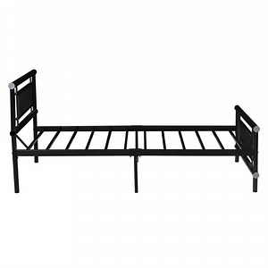 [Hot Item] Modern Full-Size Metal Iron Bed with Leather-Wrapped Headboard Footboard New Design Bedroom School Use Apartment