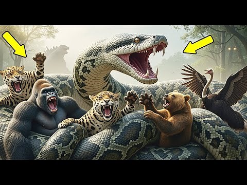 Python vs Gorilla, Jaguar, Bear, Ostrich & Godzilla | Epic Animal Battle Fight Video #python