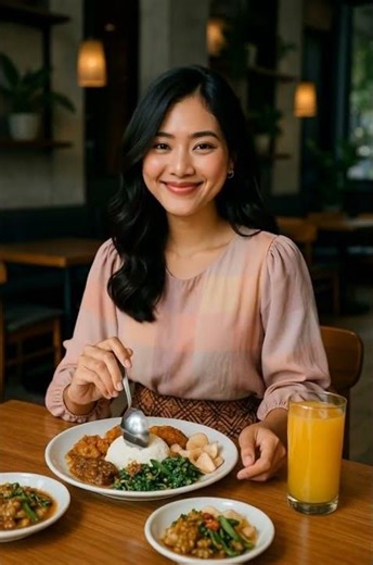 Solo Dining Elegan: Model Indonesia Menikmati Hidangan di Restoran Trendy