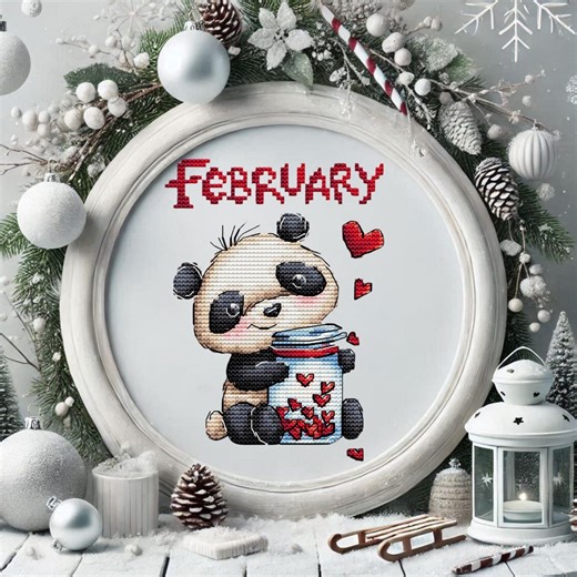 February Cross Stitch Pattern Panda Calendar Series Kids Room Needlework Chart Digital Download Cute Nursery Decor - Etsy Australia