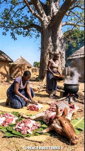 Village Life Butchering Whole Cow Feast! 🐄🔪 #tribalcooking #tribalfood #shorts
