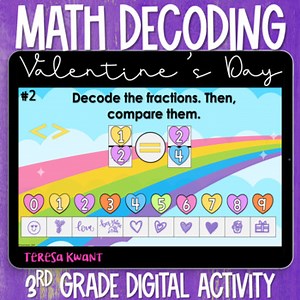 3rd Grade Digital Valentine's Day Fraction Math Activity  | Distance Learning