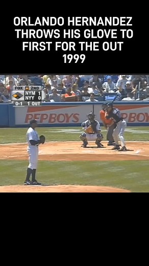 Historical Sports Goon on Instagram: "Flashback to 1999, when the New York Yankees' Orlando Hernandez got the ball stuck in his glove and decided to throw the whole glove to first for the out vs the New York Mets. Don't forget to follow Historical Sports Goon for more retro content. #mlb #baseball #worldseries #reels"