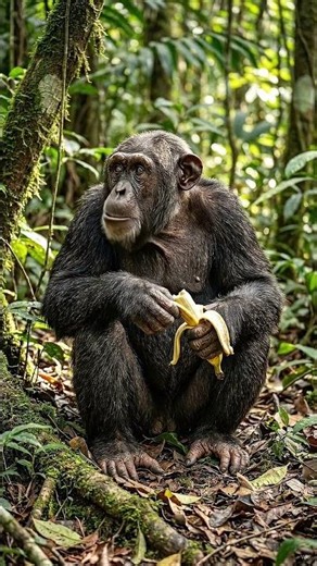 Chimpanzee Peeling a Banana Like a Pro 🐒🍌 #shorts