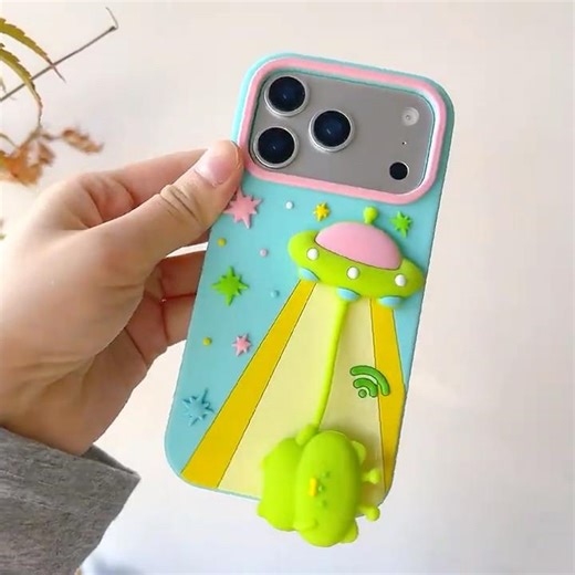 Lovely 3D UFO Alien Pendant Silicone Case for iPhone 17 Pro, Pro Max and More #b2bwholesale