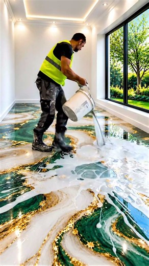 Stunning Green, White & Gold Epoxy Floor Design | Luxury Marble Effect Epoxy Flooring