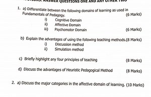 a) Differentiate between the following domains of learning as u... | Filo