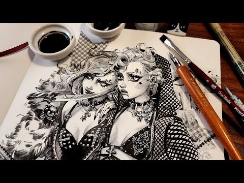 Experimental Inktober Sketchbook Session // Goth punk fashion!