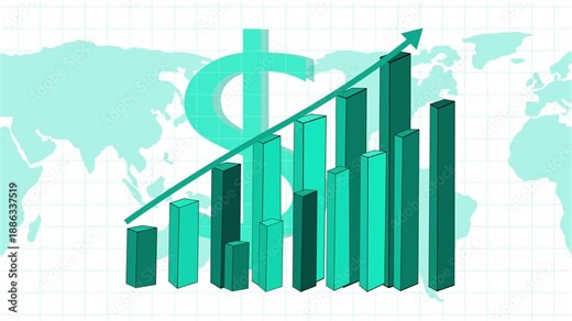 3D Bar Graph with Dollar Symbol on World Map 2026 Animation