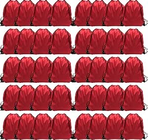 GoodtoU Drawstring Backpack Bulk 48 Pcs Drawstring Bags bulk Red Nylon Draw String Bag for Women Men