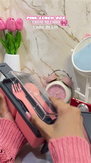 Pink lunch box from meesho🎀#viral #shorts #fyp #meesho #unboxing #school #pink #aesthetic
