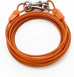 IntelliLeash 25 ft Tie-Out Cables for Dogs - Strong, Safe, and Durable Dog Tie-Outs for Small Dogs up to 90 Pounds - Weather and Wear Resistant Galvanized Aircraft Cable for Outside Use