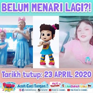 16K views · 214 reactions | Jom tengok Pipi dan kawan-kawan buat #AyuhCuciTangan dance challenge! . Tarikh tutup penyertaan dah DILANJUTKAN sehingga 23 APRIL 2020 tau! . Jadi, korang masih sempat nak buat video yang best best sambil menari lagu #AyuhCuciTangan 識林 . #AyuhCuciTangan #PapaPipi #DanceChallenge | Papa Pipi Zola | Facebook