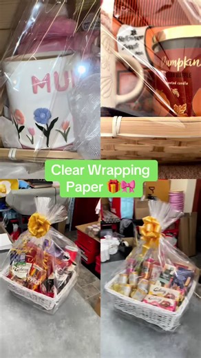 Clear Wrapping Paper! Cellophane Is Perfect For All Your Gift Basket Hamper Wrapping! #cellophane #wrappinggifts #giftwrapping #hampers #fyp