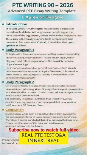 PTE Writing 90/90 Template (Agree or Disagree) | Latest 2026 Essay Format | Score 79+ Easily🚀 #essay