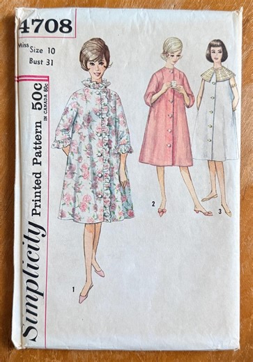 Vintage 60s Women's Buttoned Robe Sewing Pattern - Simplicity 4708 (bust 31") - Etsy