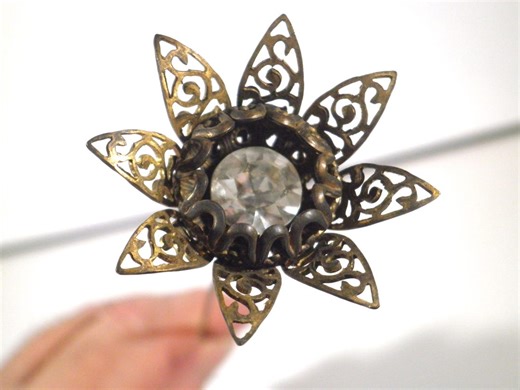 Antique Victorian Hatpin 10" Shank Large Brass and Rhinestone Head - Etsy