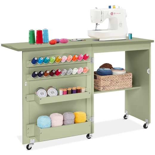 Best Choice Products Sewing Machine Table & Desk w/ Craft Storage and Trays - Light Green