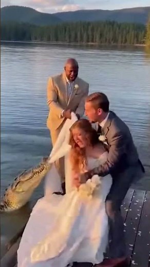 Terrifying Moment as Crocodile Bites Bride’s Wedding Dress!