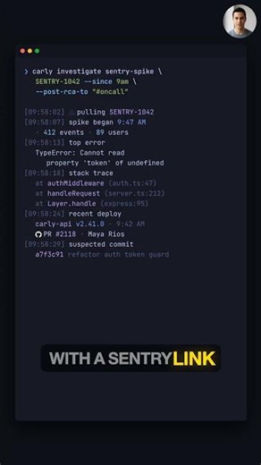 Carly AI investigating a Sentry spike and posting the RCA to Slack