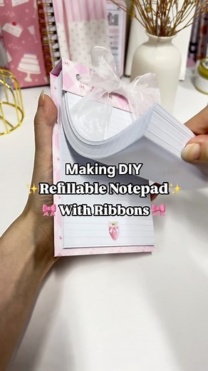 Planify Pro - Planner Design Program on Instagram: "Making a DIY Refillable Notepad with Ribbons ✨殺 Materials & Equipment: - Regular Paper - Chipboard - White Glossy Sticker Paper - Ribbons The template has been made and exported from Planify Pro. If you’re a seller interested in using the templates commercially, check out the business plan ✅ it comes with 500+ patterns, graphics, fonts, templates and more "