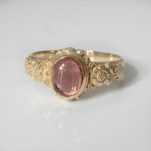 Peony Signet Ring: Vintage Floral Pink Tourmaline, Victorian Style Gemstone Ring in Solid Gold - Etsy