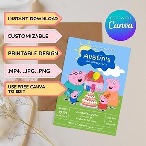 Peppa Pig Birthday Invitation Template | Editable Canva Party Invite (digital Download) - Etsy