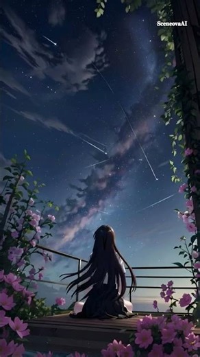 Relaxing Anime Girl Watching the Moon 🌙 | Calm Night Aesthetic for Stress Relief
