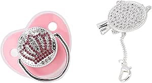 Bling Baby Pacifier Rhinestone Crown Ultra Soft Silicone BPA Infant Dummy Pacifier M Size (M)