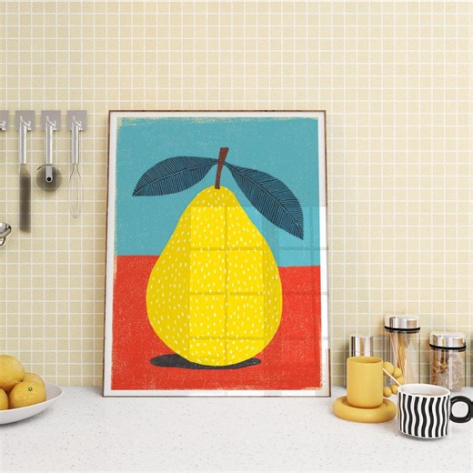 Retro Yellow Pear Kitchen Print, Mid-century Fruit Wall Art - Etsy