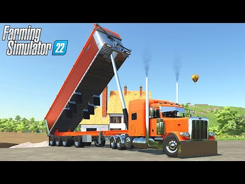 Farming Simulator 22 - DSLM PETERBILT 389 Truck With 4 Axle Trailer Unloads Crushed Stone