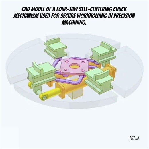 CAD model of a four-jaw self-centering chuck mechanism#trendingshorts#viralvideo#mechnism#latheChuck