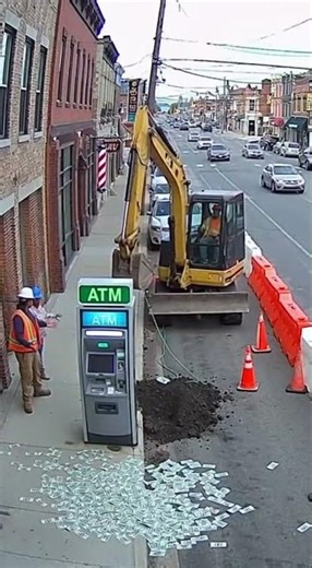 Excavator Hits ATM Cable — Machine Starts Spitting Cash 💸😱 #StreetCam