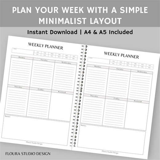 Minimal Weekly Planner Printable A4 A5, Undated Weekly Schedule Template PDF Download - Etsy