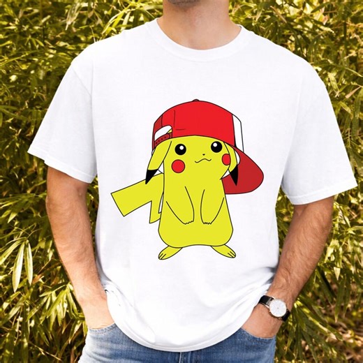 Pikachu With Red Hat Shirt, Pikachu Shirt Pkm Pikachu Tee Cute Poke Anime Shirt - Etsy