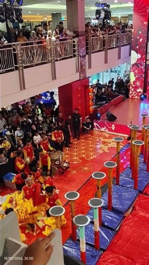 ion dance performers fall during Lunar New Year show in Surabaya, East Java, Indonesia