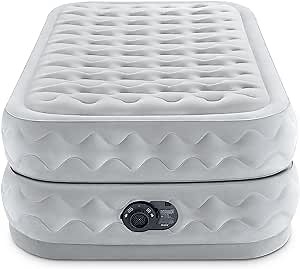 Intex 64487ED Twin Supreme Air-Flow Air Mattress: Fiber-Tech – Twin Size – Built-in Electric Pump – 20in Bed Height – 300lb Weight Capacity