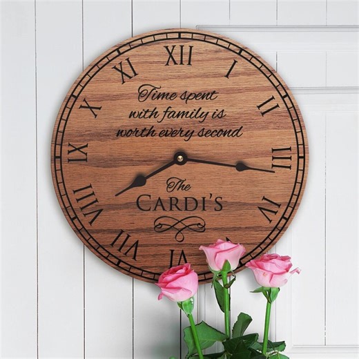 Personalized Family Name Wood Clock – Laser Engraved Oak or Maple - Etsy
