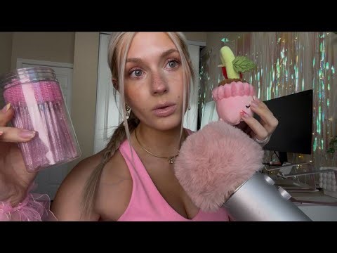 ASMR Pink Triggers For Deep Sleep💗 (Over Explaining Nails, Applying Lipgloss, Pink Spoolie)