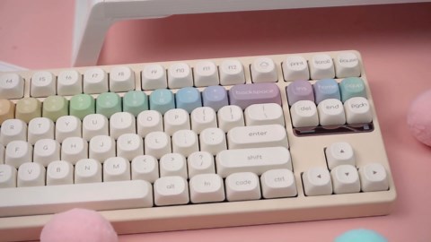 MOA Profile Keycaps, Rainbow PBT Keycap, Minimalist White Cute Round Keyboard Keycap, Dye-Sublimation Colorful Custom Key Cap for 61/64/68/84/87/100/104/108 Cherry MX Mechanical Keyboards(124 Keys)