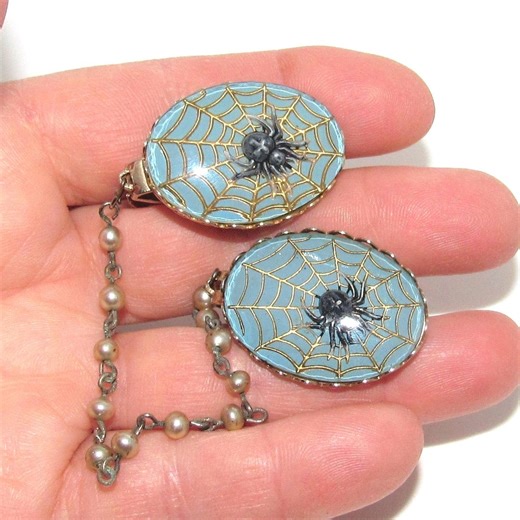 Spider in Web Design Under Glass Vintage Sweater Guards - Etsy