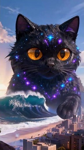 Starfall Cat: Comet's Fury, Giant Feline Saves Earth from Tsunami! [Epic Animation]