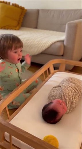 Toddler gathers all his courage to say hello to the newborn… bab