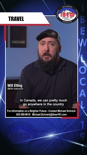 Ready to travel? 🌎 The IBEW is international, meaning you can work in every state, every major city, and even Canada! It’s the same brotherhood and sisterhood, nationwide. Get your ticket and chase adventure! ⚡️ #IBEW #UnionTravel #SkilledTrades | IBEW Local 191